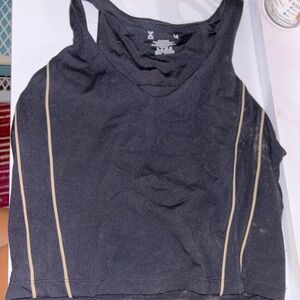 Elegant Black Tank Top with Tan Stripes